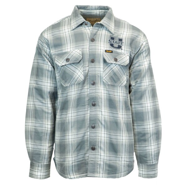 Wrangler Plaid Gray Sherpa Lining Long-Sleeve Button-Down Jacket